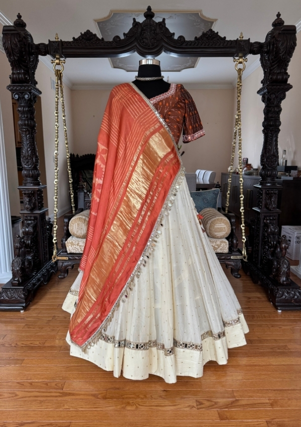 Ivory Rust Ikat Mirror Chaniya Choli